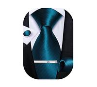 DiBanGu Men's Necktie Solid Silk Tie and Pocket Square Wedding Tie Cufflinks Set Formal (Lake Blue)