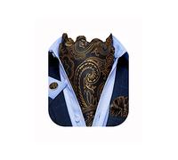 DiBanGu Men's Paisley Cravat Pocket Square Cufflinks Set Woven Black Brown Ascot