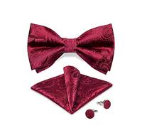 DiBanGu Mens Paisley Red Pre-Tied Bow Tie Adjustable Bowties with Pocket Square Cufflinks Christmas Tie Formal for Wedding Tuxedo