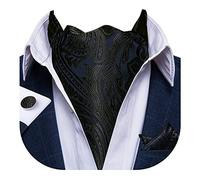 DiBanGu Men's Paisley Silk Cravat Tie and Pocket Square Navy and Black Ascot Cravats for Party Business