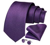 DiBanGu Men's Plum Tie Set Solid Color Necktie and Pocket Square Cufflinks For Wedding Party Business