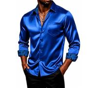 DiBanGu Mens Satin Dress Shirt Shiny Long Sleeve Button Down Smart Shirts | Luxury texture,Inner Contrast,Paisley Cuffs/Collar,Wrinkle Free,Regular Fit,Untucked,Smart Casual,Party NightClub Carnival