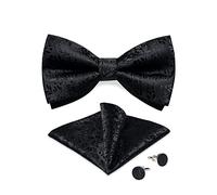 DiBanGu Mens Silk Black Floral Pre-Tied Bowtie Adjustable Bowtie with Pocket Square Cufflinks Formal for Wedding Tuxedo