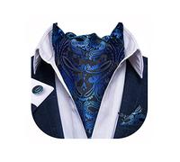 DiBanGu Men's Silk Cravat Ties Blue Paisley Ascot Cravats and Pocket Square Set for Business Wedding