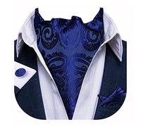 DiBanGu Mens Silk Cravat Ties Royal Blue Paisley Ascot Cravat and Pocket Square Set Business Wedding Cravats