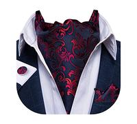 DiBanGu Men's Silk Cravats and Pocket Square Red and Blue Floral Cravat Tie Set Wedding Party Cravat