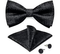 DiBanGu Mens Silk Pre-Tied Bow Tie Adjustable Bowties with Woven Pocket Square Cufflinks Formal for Wedding Party