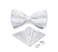 DiBanGu Mens Silk Pre-Tied Bow Tie Adjustable Bowties with Woven Pocket Square Cufflinks Formal for Wedding Party