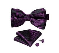 DiBanGu Mens Silk Pre-Tied Bow Tie Adjustable Bowties with Woven Pocket Square Cufflinks Formal for Wedding Party