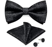 DiBanGu Mens Silk Pre-Tied Bow Tie Adjustable Bowties with Woven Pocket Square Cufflinks Formal for Wedding Party