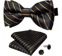 DiBanGu Mens Silk Pre-Tied Bow Tie Adjustable Bowties with Woven Pocket Square Cufflinks Formal for Wedding Party