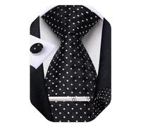 DiBanGu Mens Tie Set Silk Plaid Striped Necktie Woven Pocket Square and Cufflinks Tie Clip Set Formal Wedding, Black and White Polka Dot, One Size