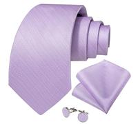DiBanGu Men's Tie Set Solid Color Lavender Necktie and Pocket Square Cufflinks Formal Wedding Business