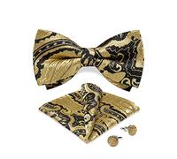 DiBanGu Mens Yellow and Black Paisley Pre-Tied Bowties Adjustable Bowtie with Pocket Square Cufflinks Formal for Wedding Tuxedo