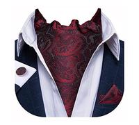 DiBanGu Paisley Cravat Ties for Men Red Black Silk Ascot Cravat and Handkerchief Cufflinks Set Wedding Party