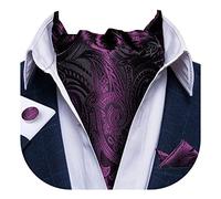 DiBanGu Paisley Cravats for Men Purple Black Silk Ascot Cravat and Pocket Square Cufflinks Wedding Party Tie