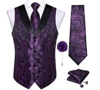 DiBanGu Paisley Waistcoats for Men Formal Suit Vest | Shawl Collar,Mens Vest Tie Set,Silk,Jacquard Woven,2 Real Pockets,Regular Fit,Adjustable Back Strap,Casual,Wedding,Prom