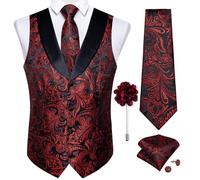 DiBanGu Paisley Waistcoats for Men Formal Suit Vest | Shawl Collar,Mens Vest Tie Set,Silk,Jacquard Woven,2 Real Pockets,Regular Fit,Adjustable Back Strap,Casual,Wedding,Prom