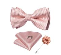DiBanGu Pink Bow Ties for Men Solid Color Bowtie Set with Pocket Square Lapel Pin Cufflinks Adjustable Bowtie Wedding Party