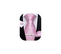 DiBanGu Pink Silk Mens Tie Paisley Necktie Pocket Square Cufflinks Tie Clip Set for Wedding Prom