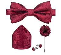 DiBanGu Pre-Tied Bow Ties for Men Silk Adjustable Tuxedo Bowties Pocket Square Cufflinks Set with Lapel Pin Jacquard Woven, 05-burgundy Paisley, One size