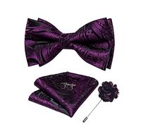 DiBanGu Purple Mens Bow Tie Pre Tied Paisley Bowtie Set with Pocket Square Lapel Pin cufflinks Silk Jacquard Woven Bow Tie