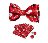 DiBanGu Red Christmas Bow Tie Set for Men Festival Santa Claus Self Bow Ties and Pocket Square Cufflinks Party Gifts