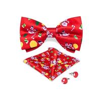DiBanGu Red Christmas Bowties for Men Holiday Silk Festival Pre-Tied Bow Tie with Santa Claus Pattern and Pocket Square Cufflinks Set Vacation Party Xmas Bowtie