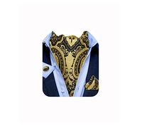 DiBanGu Shiny Gold Cravats for Men Jacquard Woven Floral Cravat Ascot Tie and Pocket Square Cufflinks Set