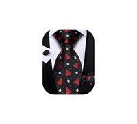 DiBanGu Silk Christmas Necktie Black and Red Ties for Men with Handkerchief Cufflinks Set Holiday Party