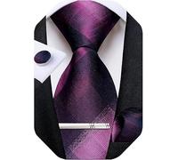 DiBanGu Silk Hot Pink and Black Stripe Tie Set for Men Necktie and Handkerchief Cufflinks Tie Clip Jacquard Woven Formal Wedding Party Ties