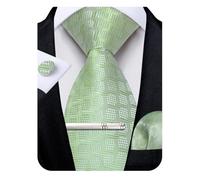 DiBanGu Silk Sage Green Ties for Men Ckecked Plaid Necktie Handkerchief Cufflinks Set Party Wedding Gifts