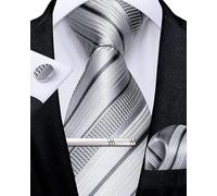 DiBanGu Silk Ties for Men Formal Striped Necktie and Pocket Square | 5PCS, Woven, Handkerchief, Tie Clip, Cufflinks, Classic, Durable For Wedding Party, Father’s Day Gift with Premium Gift Box