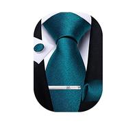 DiBanGu Teal Tie Men's Silk Necktie Pocket Square Cufflink Set Wedding Prom Party