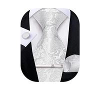 DiBanGu White Mens Silk Ties Paisley Floral Necktie and Handkerchief Cufflinks Tie Clips Business Party