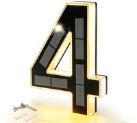 DIBMS 9 Inch Solar Lighted House Numbers for Outside, Waterproof LED Illuminated Address Sign, Personalized Digital Lamp for Home Exterior Residences Apartments Hotels Factories (Number 4-Black)