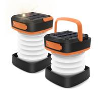 DIBMS Solar Lantern Flashlights, Mini Collapsible USB Rechargeable Hanging Power Bank Waterproof Lamp for Camping Hurricanes Emergency Power Outages Indoor Outdoor 2-Pack