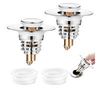 Diboniur 2 Pieces Upgraded Sink Plug 32-41 mm with Pull-Out Design | Stainless Pop up Bath Plug Replacement, Hair Catcher, Tool-Free Fitting, Easy to Clean, for Bathtub, Kitchen, Basin