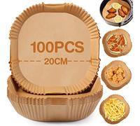 Diboniur Baking Paper for Hot Air Fryer, Pack of 100, 20 cm Square, Non-Stick, Disposable, Air Fryer Paper Liner