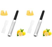 Diboniur Cheese Grater & Lemon Zester, Easy to Grate Parmesan Cheese, Lemon, Ginger, Garlic, Nutmeg, Chocolate, Sharp Stainless Steel Blade, Silver (Pack of 2)
