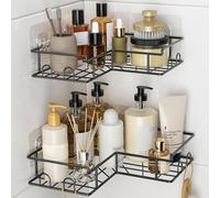 Diboniur Corner Shower Caddy, 2 Pcs Hanging Shower Shelf No Drill, Stainless Steel Showe r Storage with 8 Hooks, Self Adhesive Bathroom Shelf, Black