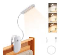 Diboniur Desk Lamp Clampable, Rechargeable Bedside Lamp, Touch Dimmable, 3 Colours and Dimmable, 360° Flexible Clamp Light Bed for Study and Work, Clip-on, USB Port