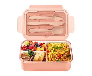 Diboniur Lunch Box with Compartments Cutlery Children Adults 1400 ml Bento Box Work Microwave Safe School Office (Pink)