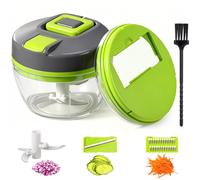 Diboniur 3-in-1 Manual Food Chopper 520ml, Vegetable Cutter with Pull Cord | onion chopper with slicer and julienne attachments, cleaning brush included, for salads, meal prep, caravans and camping
