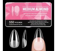 Diboniur Medium Almond Nail Tips, 550Pcs Soft Gel, 11 Sizes Full Cover Clear for Nail Technicians, Beginners and Art Salons, Extensions
