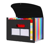 Diboniur Office Document Holder, Administrative Paper Storage, 12 Compartments, Expanding A4 Document Organiser with Cover, Accordion File Folders (Black)