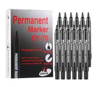 Diboniur Permanent Marker Pens, 2 mm Tip - Waterproof - Quick-Drying - Black Marker Pens for Plastic, Wood, Stone, Metal, Glass, Pack of 12
