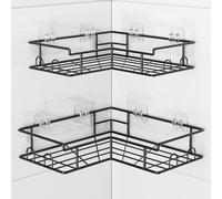 Diboniur Shower Shelf No Drilling Corner with 8 Hooks, Pack of 2 Shower Gel Holder, No Drilling, Stainless Steel for Shower Gel and Shampoo (Black)