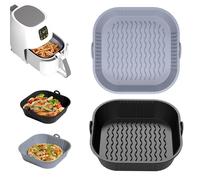 Diboniur Silicone Air Fryer Liner Square, 2 Pack 8 Inch Reusable Airfryer Liners Silicone Air Fryer Accessories, Airfryer Silicone Baking Tray Basket for Ninja, Tower, COSORI (Gray and Black)