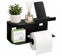 Diboniur Toilet Roll Holder with Shelf, Wall Mounted Toilet Paper Holder | Painted Carbon Steel, Self-Adhesive or Screw Mounting, for Bathroom, Toilet and Kitchen, Shelf for Phone and Accessories